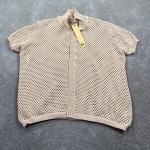 Sandstone Knitted Button Cardigan Polo Shirt Short Sleeves Men's Size XL Beige